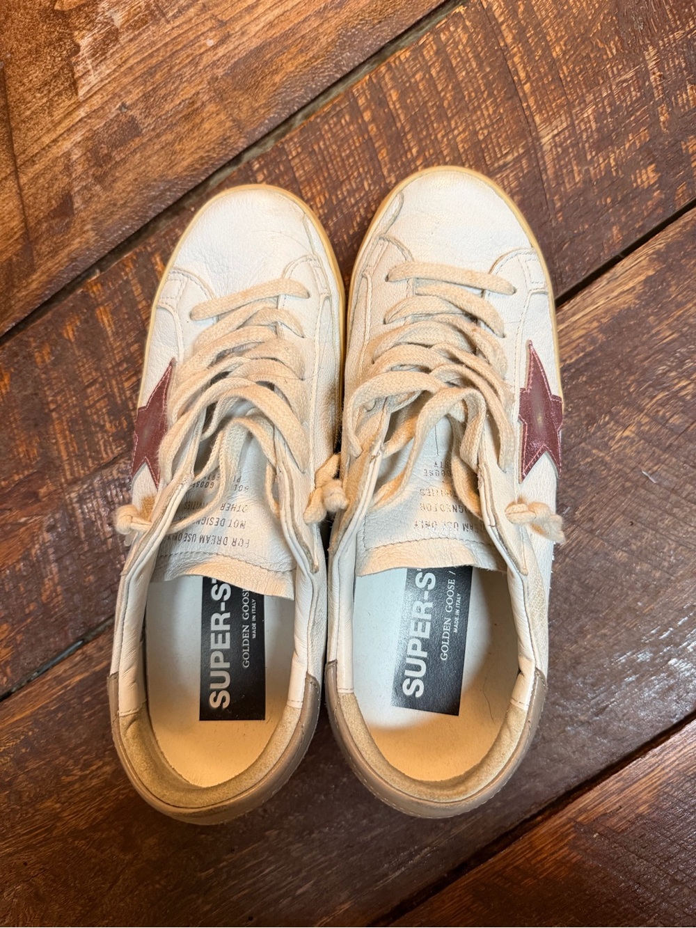 Golden Goose Women’s Style Superstar Sneakers in Cream with Pink Star